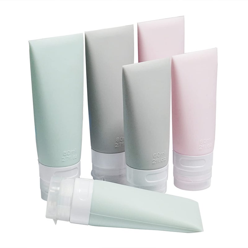bouti1583 Portable Soft Silicone Travel bottles Set - 6 Pack Leakproof Silicone Travel Bottles,Cosmetic Toiletry Containers(Pink+Green+Grey) - Image 1